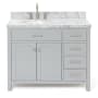 Ariel Bristol 43" Free Standing Single Oval Basin Vanity Set with Left Offset Cabinet and 1-1/2" Thick Carrara Marble Vanity Top Grey