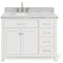 Ariel Bristol 43" Free Standing Single Oval Basin Vanity Set with Left Offset Cabinet and 1-1/2" Thick Carrara Marble Vanity Top White