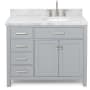 Ariel Bristol 43" Free Standing Single Oval Basin Vanity Set with Right Offset Cabinet and 1-1/2" Thick Carrara Marble Vanity Top Grey