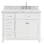 Ariel Bristol 43" Free Standing Single Oval Basin Vanity Set with Right Offset Cabinet and 1-1/2" Thick Carrara Marble Vanity Top White