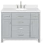 Ariel Bristol 43" Free Standing Single Oval Basin Vanity Set with Cabinet and 1-1/2" Thick Quartz Vanity Top Grey