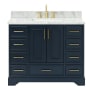 Ariel Stafford 43" Free Standing Single Basin Vanity Set with Cabinet and Marble Vanity Top Midnight Blue