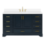 Ariel Stafford 60" Free Standing Single Basin Vanity Set with Cabinet and Quartz Vanity Top Midnight Blue