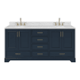 Ariel Stafford 72" Free Standing Double Basin Vanity Set with Cabinet and Marble Vanity Top Midnight Blue
