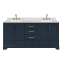 Ariel Stafford 72" Free Standing Double Basin Vanity Set with Cabinet and Marble Vanity Top Midnight Blue