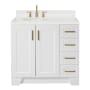 Ariel Taylor 36" Free Standing Single Basin Vanity Set with Cabinet, Quartz Vanity Top, and Left Offset Oval Bathroom Sink White