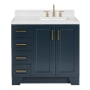Ariel Taylor 36" Free Standing Single Basin Vanity Set with Cabinet, Quartz Vanity Top, and Right Offset Rectangular Bathroom Sink Midnight Blue