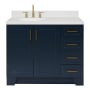 Ariel Taylor 42" Free Standing Single Basin Vanity Set with Cabinet, Quartz Vanity Top, and Left Offset Oval Bathroom Sink Midnight Blue