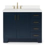 Ariel Taylor 42" Free Standing Single Basin Vanity Set with Wood Cabinet, 4 Right Side Drawers, Oval Sink, and Quartz Vanity Top Midnight Blue