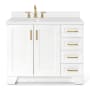 Ariel Taylor 42" Free Standing Single Basin Vanity Set with Wood Cabinet, 4 Right Side Drawers, Oval Sink, and Quartz Vanity Top White