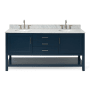 Ariel Bayhill 72" Free Standing Double Basin Vanity Set with Cabinet and Marble Vanity Top Midnight Blue / Carrara White Top