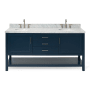 Ariel Bayhill 73" Free Standing Double Basin Vanity Set with Cabinet and Marble Vanity Top Midnight Blue / Carrara White Top