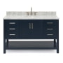 Ariel Magnolia 54" Free Standing Single Basin Vanity Set with Cabinet and Marble Vanity Top Midnight Blue / Carrara White Top