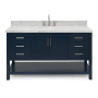 Ariel Magnolia 60" Free Standing Double Basin Vanity Set with Cabinet and Marble Vanity Top Midnight Blue / Carrara White Top