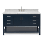 Ariel Magnolia 60" Free Standing Double Basin Vanity Set with Cabinet and Marble Vanity Top Midnight Blue / Carrara White Top
