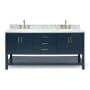 Ariel Magnolia 72" Free Standing Double Basin Vanity Set with Cabinet and Marble Vanity Top Midnight Blue / Carrara White Top