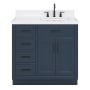 Ariel Hepburn 36" Free Standing Single Basin Vanity Set with Cabinet, Quartz Vanity Top, and Right Offset Rectangular Bathroom Sink Midnight Blue