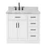 Ariel Hepburn 37" Free Standing Single Basin Vanity Set with Cabinet and Marble Vanity Top White