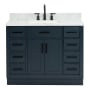 Ariel Hepburn 43" Free Standing Single Basin Vanity Set with Cabinet, Marble Vanity Top, and Rectangular Sink Midnight Blue