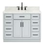 Ariel Hepburn 43" Free Standing Single Basin Vanity Set with Cabinet, Marble Vanity Top, and Oval Sink Grey