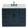 Ariel Hepburn 43" Free Standing Single Basin Vanity Set with Cabinet, Marble Vanity Top, and Oval Sink Midnight Blue