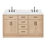 Ariel Hepburn 60" Free Standing Double Basin Vanity Set with Cabinet and Quartz Vanity Top Oak / Carrara White Quartz Top / Matte Black Hardware