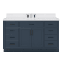 Ariel Hepburn 60" Free Standing Single Basin Vanity Set with Cabinet, Quartz Vanity Top, and Rectangular Bathroom Sink Midnight Blue