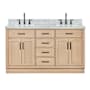 Ariel Hepburn 61" Free Standing Double Basin Vanity Set with Cabinet and Marble Vanity Top Oak / Carrara Marble Top / Matte Black Hardware