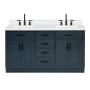 Ariel Hepburn 60" Free Standing Double Basin Vanity Set with Cabinet, Quartz Vanity Top, and Rectangular Sinks Midnight Blue
