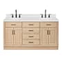 Ariel Hepburn 66" Free Standing Double Oval Basin Vanity Set with Cabinet and Quartz Vanity Top Oak / Carrara White Quartz Top / Matte Black Hardware