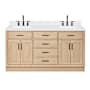 Ariel Hepburn 67" Free Standing Double Basin Vanity Set with Cabinet and Quartz Vanity Top Oak / Carrara White Quartz Top / Matte Black Hardware
