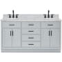 Ariel Hepburn 67" Free Standing Double Oval Basin Vanity Set with Cabinet and 1-1/2" Thick Carrara Marble Vanity Top Grey