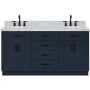 Ariel Hepburn 67" Free Standing Double Oval Basin Vanity Set with Cabinet and 1-1/2" Thick Carrara Marble Vanity Top Midnight Blue