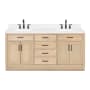 Ariel Hepburn 72" Free Standing Double Basin Vanity Set with Cabinet, Quartz Vanity Top, and Rectangular Bathroom Sink Oak