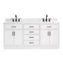 Ariel Hepburn 73" Free Standing Double Basin Vanity Set with Cabinet, Marble Vanity Top, and Rectangular Sinks White