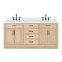 Ariel Hepburn 72" Free Standing Double Basin Vanity Set with Cabinet, Quartz Vanity Top, and Rectangular Sinks Oak