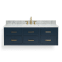 Ariel Hutton 55" Wall Mounted Single Basin Vanity Set with Cabinet and Marble Vanity Top Midnight Blue / Carrara White Top