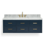 Ariel Hutton 55" Wall Mounted Single Basin Vanity Set with Cabinet and Marble Vanity Top Midnight Blue / Carrara White Top