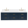 Ariel Hutton 60" Wall Mounted Double Basin Vanity Set with Cabinet and Quartz Vanity Top Midnight Blue / Carrara White