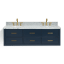 Ariel Hutton 61" Wall Mounted Double Basin Vanity Set with Cabinet and Marble Vanity Top Midnight Blue / Carrara White Top