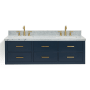 Ariel Hutton 61" Wall Mounted Double Basin Vanity Set with Cabinet and Marble Vanity Top Midnight Blue / Carrara White Top