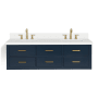 Ariel Hutton 61" Wall Mounted Double Basin Vanity Set with Cabinet and Quartz Vanity Top Midnight Blue / Pure White Top