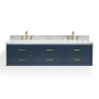 Ariel Hutton 73" Wall Mounted Double Basin Vanity Set with Cabinet and Marble Vanity Top Midnight Blue / Carrara White Top