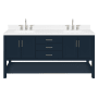 Ariel Magnolia 72" Free Standing Double Basin Vanity Set with Cabinet, Quartz Vanity Top, and Rectangular Sink Midnight Blue