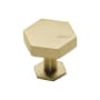 Ashley Norton Solid Brass Hex 1-3/8 Inch Geometric Cabinet Knob with Backplate Satin Brass