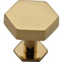 Ashley Norton Solid Brass Hex 1-3/8 Inch Geometric Cabinet Knob with Backplate Unlacquered Brass