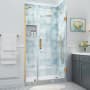 Aston Belmore XL 80" High x 48" Wide Hinged Frameless Shower Door with Clear Glass Brushed Gold
