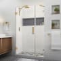 Aston Nautis XL 80" High x 48" Wide Hinged Frameless Shower Door with Clear Glass Brushed Gold