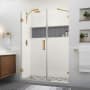 Aston Nautis XL 80" High x 54" Wide Hinged Frameless Shower Door with Clear Glass Brushed Gold