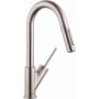 Axor Starck Prep Pull-Down Kitchen Faucet with Magnetic Docking Metal Spray Head and Joystick Handle - Engineered in Germany, Lifetime Warranty Steel Optik